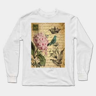 vintage paris hydrangea floral botanical art Long Sleeve T-Shirt